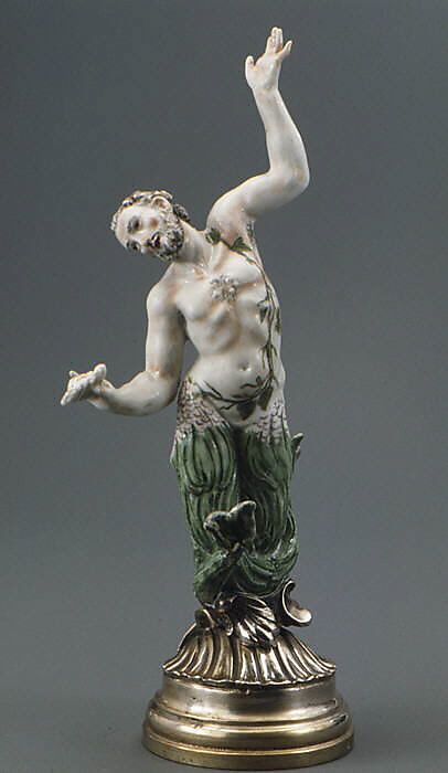 Merman (one of six), Doccia Porcelain Manufactory (Italian, 1737–1896), Hard-paste porcelain, silver, Italian, Florence 