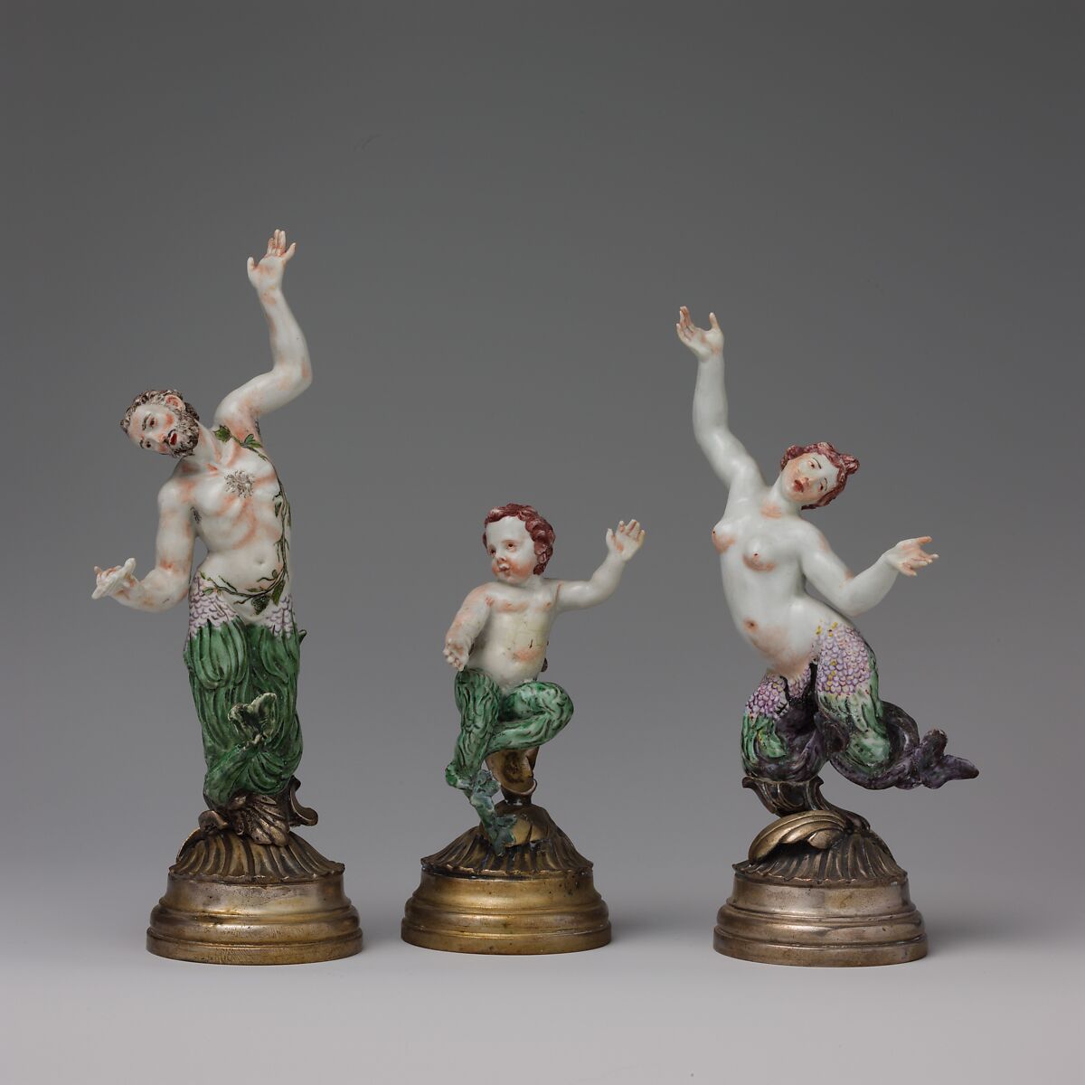 Merman (one of six), Doccia Porcelain Manufactory (Italian, 1737–1896), Hard-paste porcelain, silver, Italian, Florence