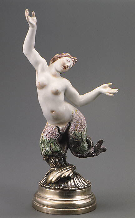 Merman (one of six), Doccia Porcelain Manufactory (Italian, 1737–1896), Hard-paste porcelain, silver, Italian, Florence 