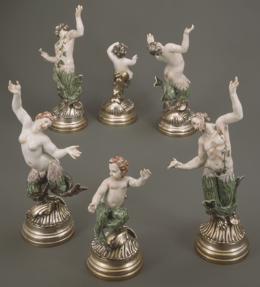 Merman (one of six), Doccia Porcelain Manufactory (Italian, 1737–1896), Hard-paste porcelain, silver, Italian, Florence