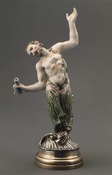 Merman (one of six), Doccia Porcelain Manufactory (Italian, 1737–1896), Hard-paste porcelain, silver, Italian, Florence 