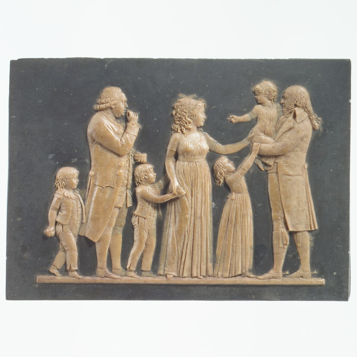 Family group portrait, Jean Martin Renaud (French, Sarreguemines 1746–1821 Paris), Wax on slate, French 