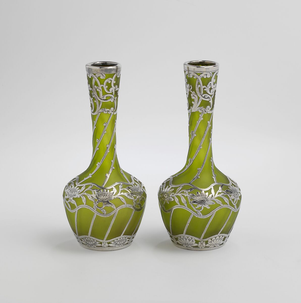 Pair of vases, Glass, silver, French, Paris 