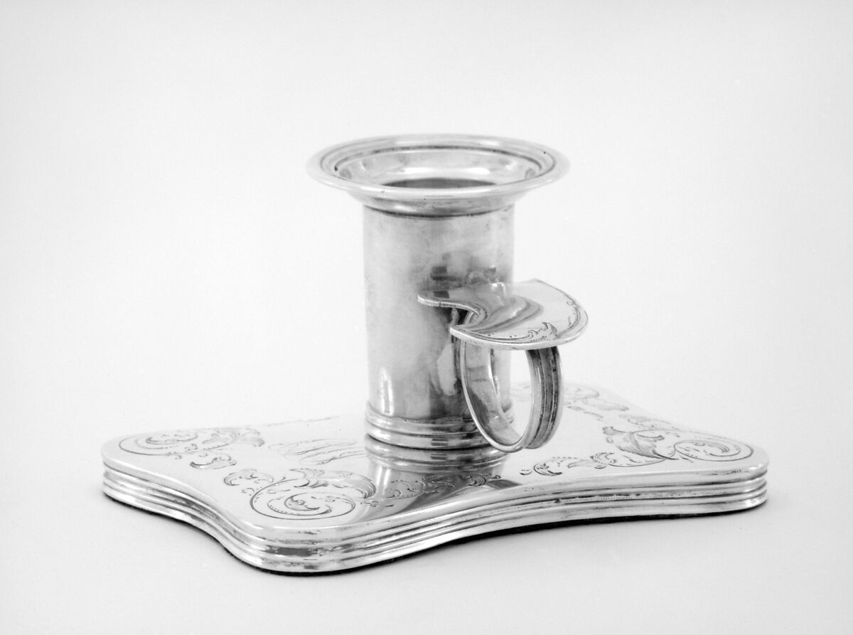 Pair of bases and candleholders (part of a set), Johann Bernhard Hertz (Hentz) (master 1834–1855), Silver, felt, Russian, St. Petersburg