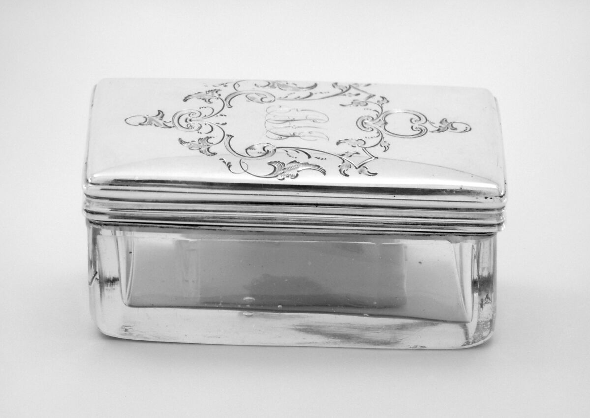 Crystal box with cover (part of a set), Johann Bernhard Hertz (Hentz) (master 1834–1855), Silver, crystal; silver, Russian, St. Petersburg 