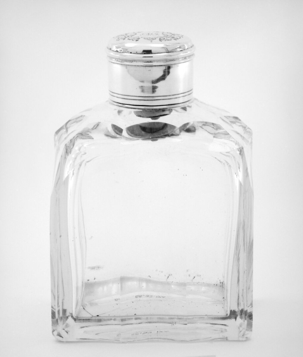 Pair of crystal bottles with cover and stopper (part of a set), Silver, crystal; silver; silver, cork, Russian, St. Petersburg