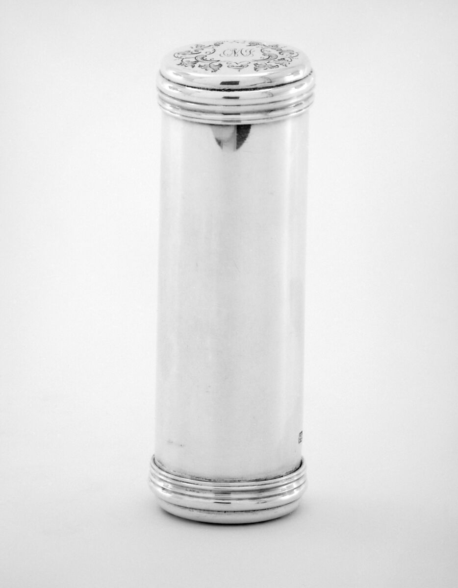 Tube for shaving-stick soap with cover (part of a set), Johann Bernhard Hertz (Hentz) (master 1834–1855), Silver, Russian, St. Petersburg 