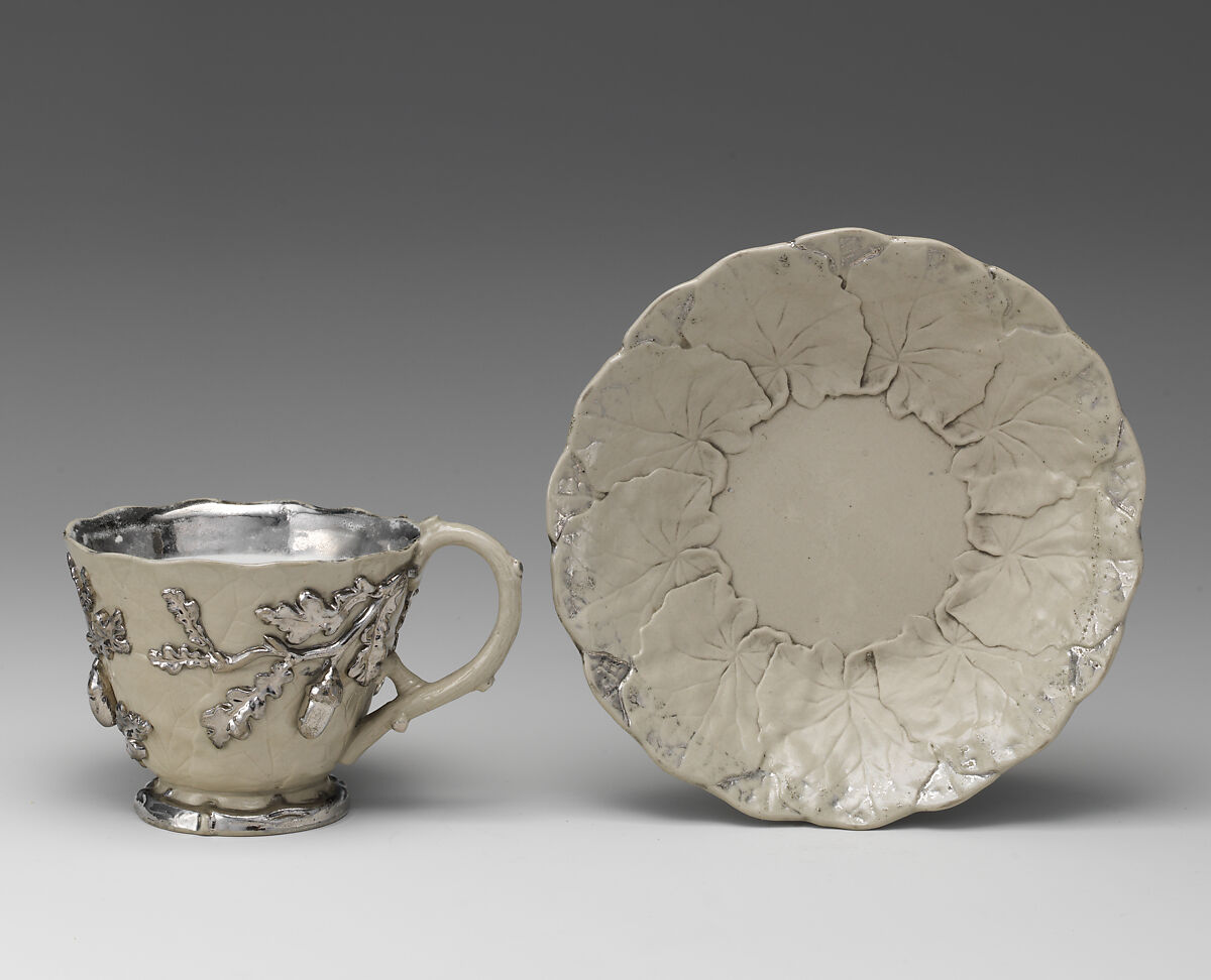 Cup and saucer, Pottery, creamware, British 