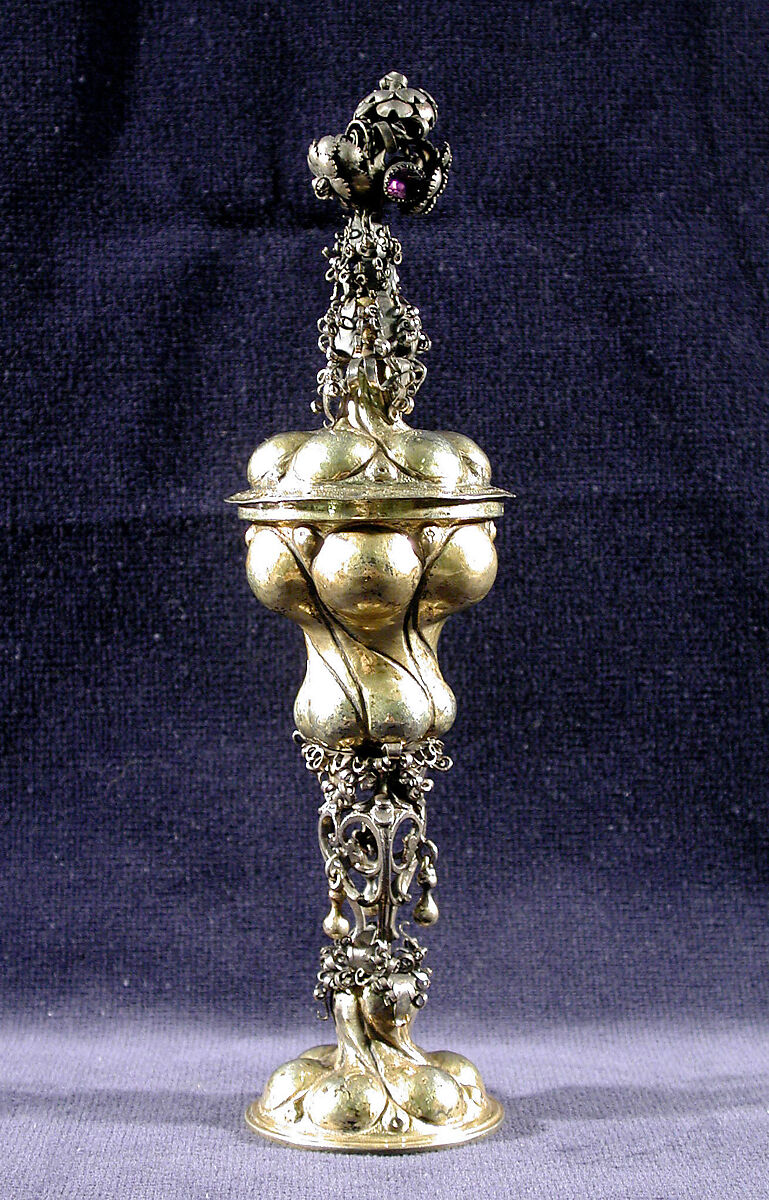 Miniature cup and cover, Silver, partly gilt; jewels, German, Kitzingen
