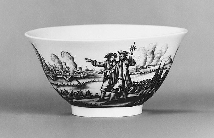 Teabowl and saucer, Meissen Manufactory (German, 1710–present), Hard-paste porcelain, German, Meissen posiblywith German, Breslau (Wrocław) decoration