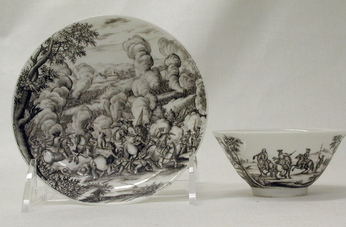 Teabowl and saucer, Meissen Manufactory  German, Hard-paste porcelain, German, Meissen posiblywith German, Breslau (Wrocław) decoration