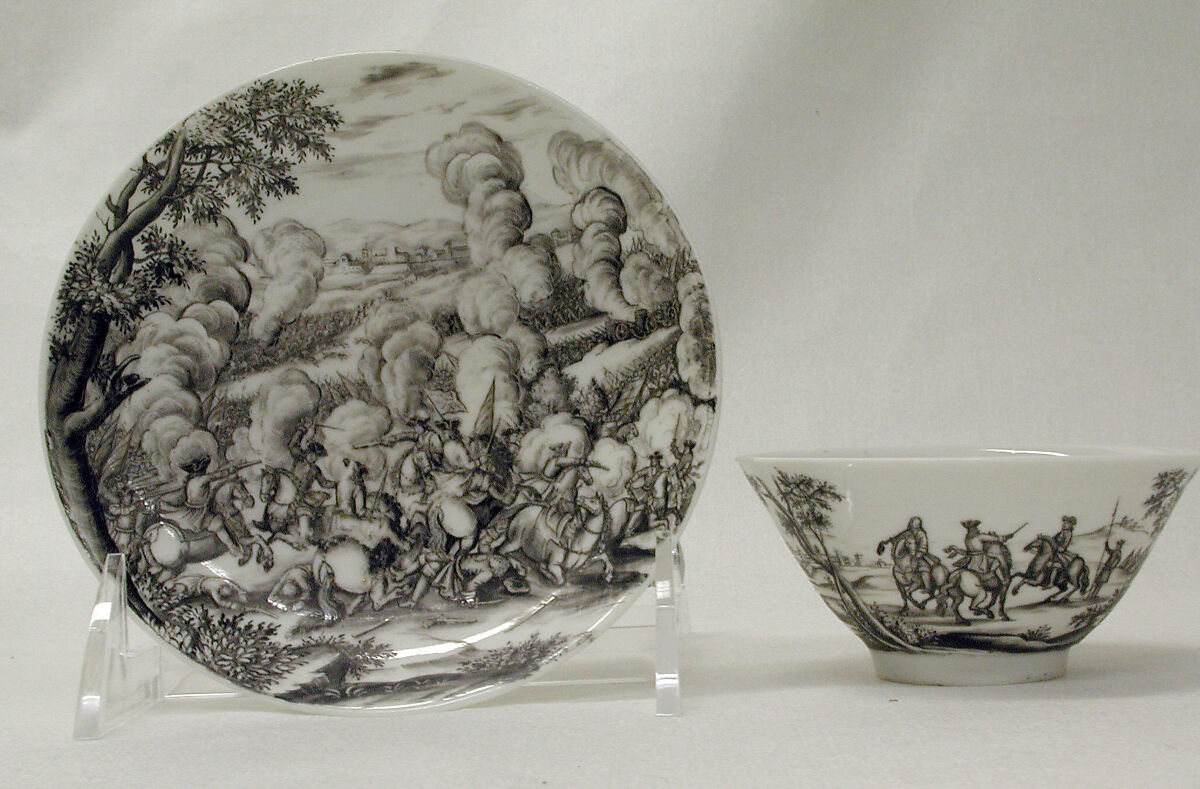 Teabowl and saucer, Meissen Manufactory (German, 1710–present), Hard-paste porcelain, German, Meissen posiblywith German, Breslau (Wrocław) decoration 