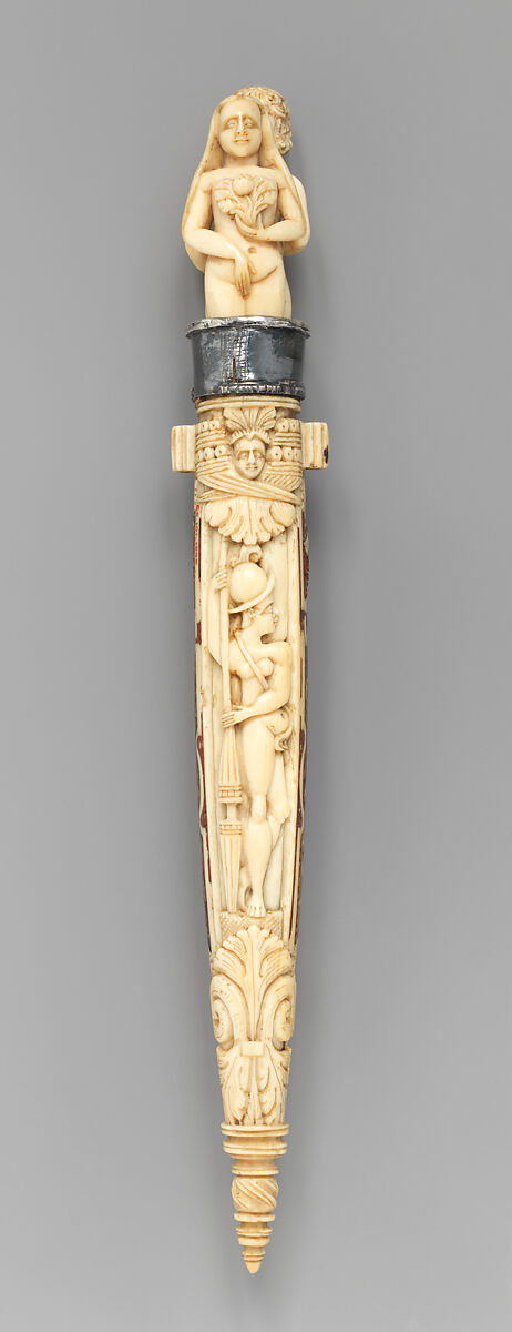 Wedding knife, fork and sheath, Ephraim How (British, 1652–1720), Ivory, steel, silver, aggregate inlay, British or Dutch 