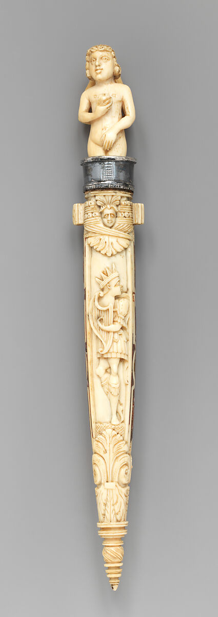 Wedding knife, fork and sheath, Ephraim How (British, 1652–1720), Ivory, steel, silver, aggregate inlay, British or Dutch
