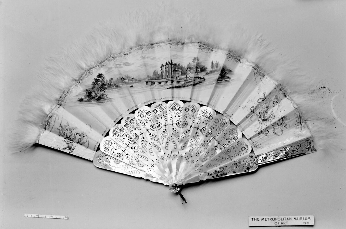 Fan, Kid, swan's down, mother-of-pearl, silver, French 