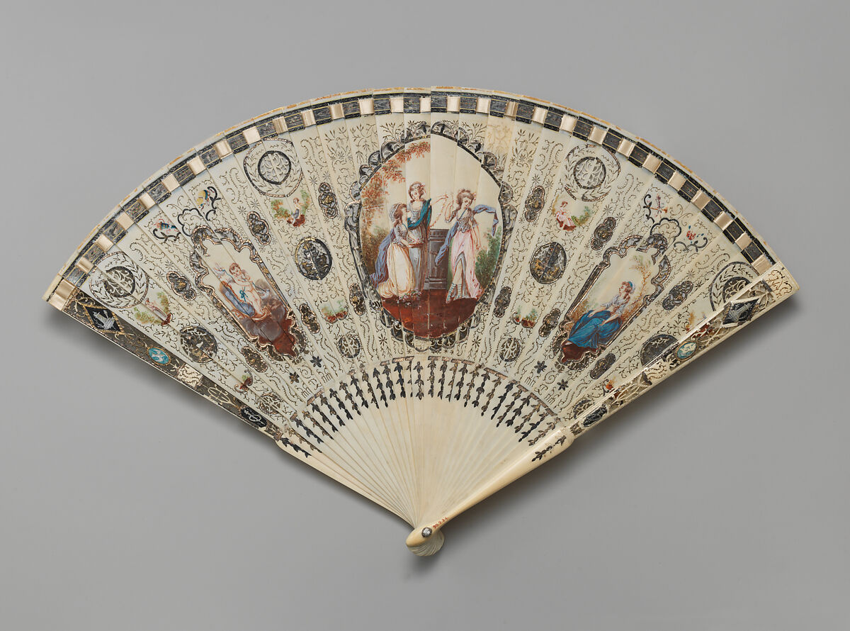 Fan, Ivory and gilt, British 