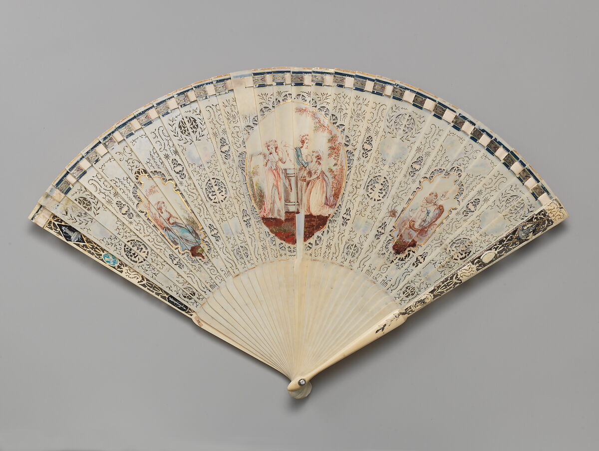 Fan, Ivory and gilt, British
