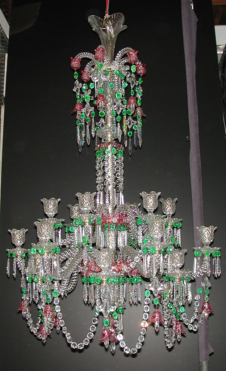Eighteen-branch chandelier, Glass, British 