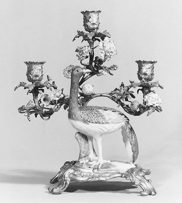 Candelabrum, Meissen Manufactory (German, 1710–present), Hard-paste porcelain, gilt bronze, German, Meissen with French mounts 