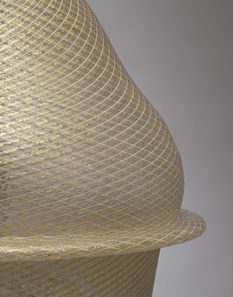 Covered Goblet, Salviati and Co. (Italian, 1859–1987), Gilded reticello glass, Italian, Venice (Murano)