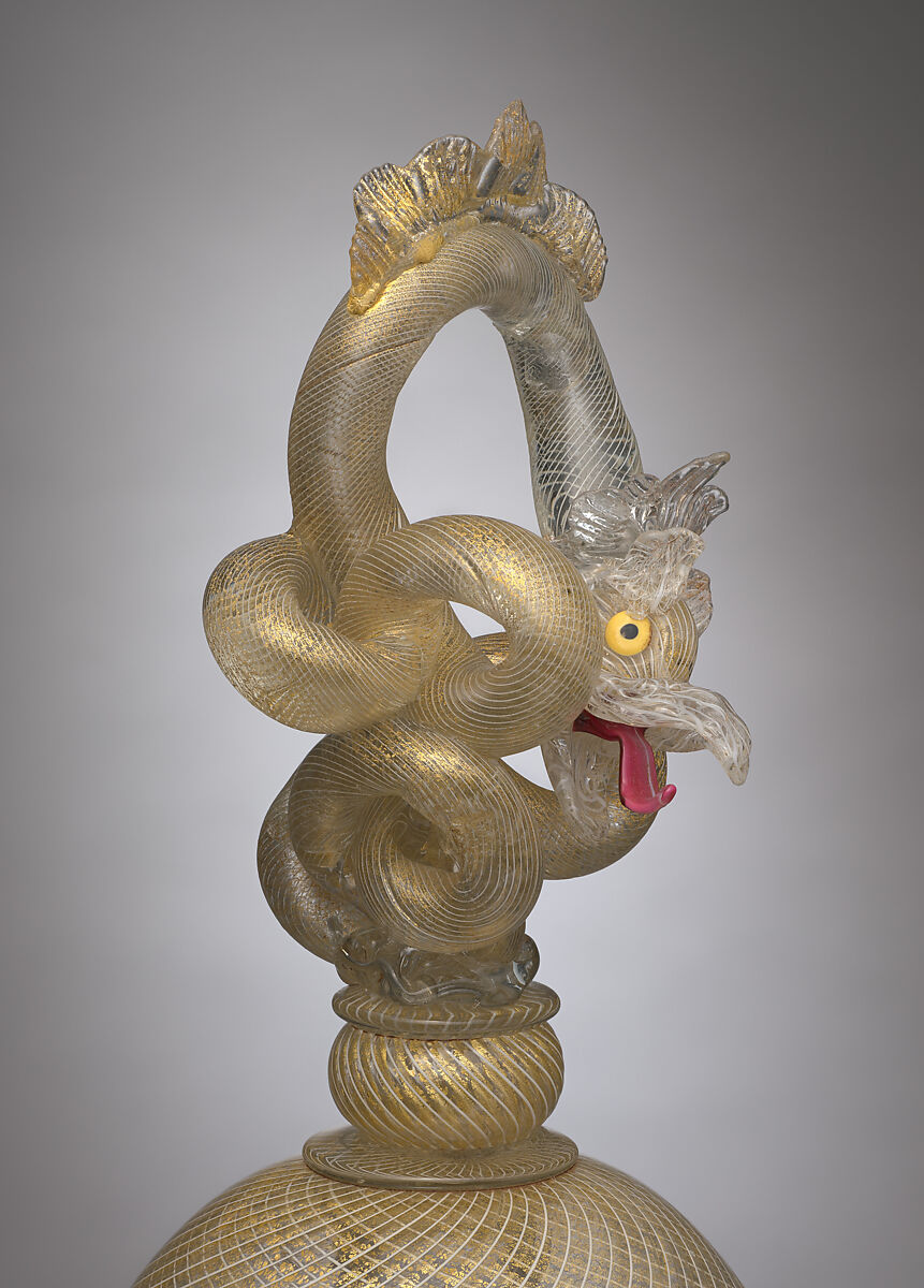 Covered Goblet, Salviati and Co. (Italian, 1859–1987), Gilded reticello glass, Italian, Venice (Murano)