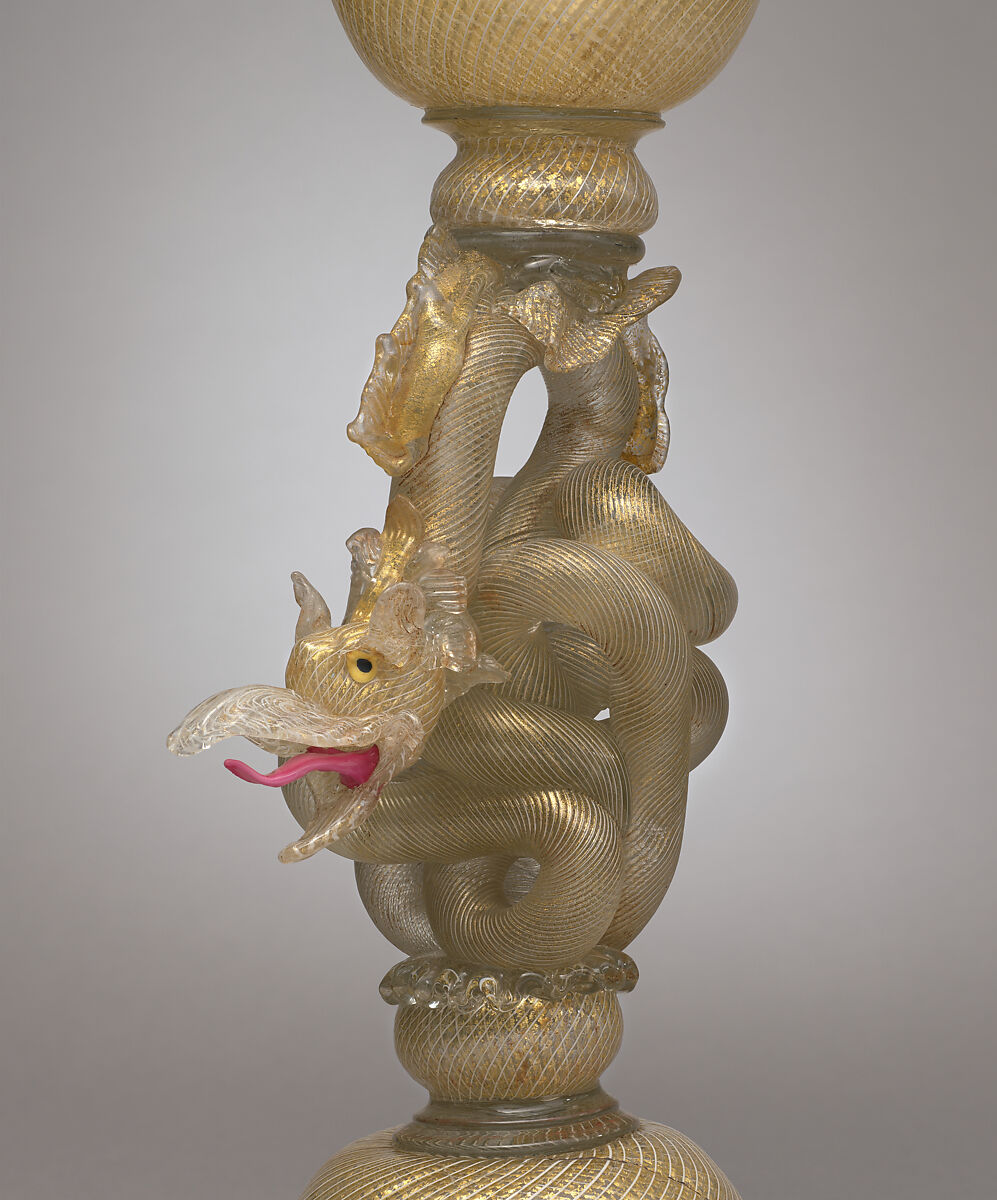 Covered Goblet, Salviati and Co. (Italian, 1859–1987), Gilded reticello glass, Italian, Venice (Murano)