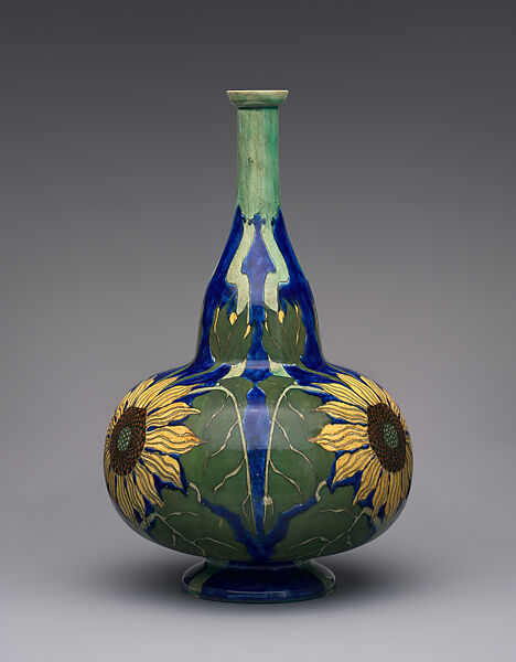 Vase with sunflowers, Rozenburg Plateelfabriek (1883–1917), Glazed earthenware, Dutch, The Hague