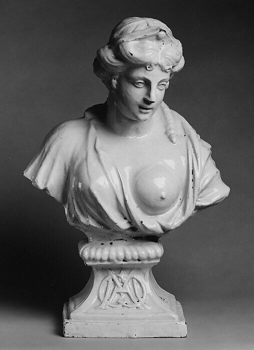 Bust of Cleopatra (one of a pair), Tin-glazed earthenware, French, Rouen