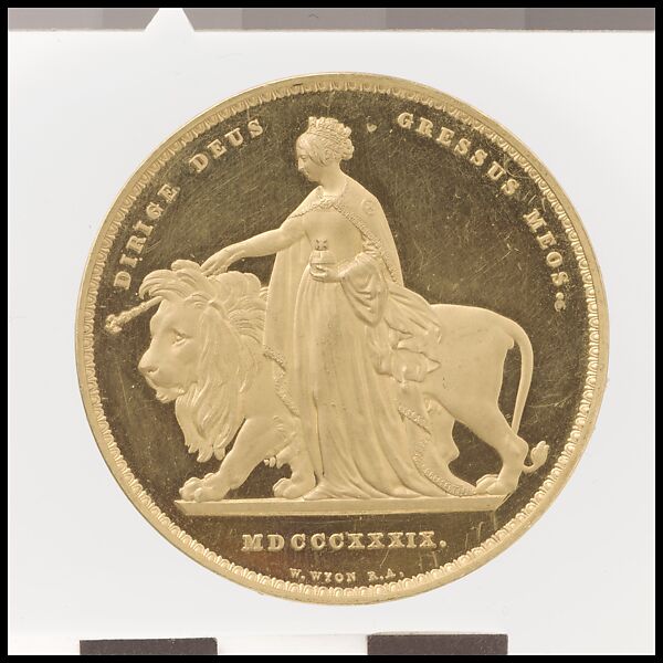 Victoria five pounds, William Wyon (British, Birmingham 1795–1851 Brighton), Gold, British, London