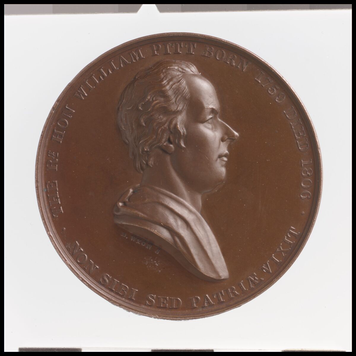 Medal Commemorating the Death of William Pitt, Medalist: Benjamin Wyon (British, London 1802–1858 London), Bronze, British 