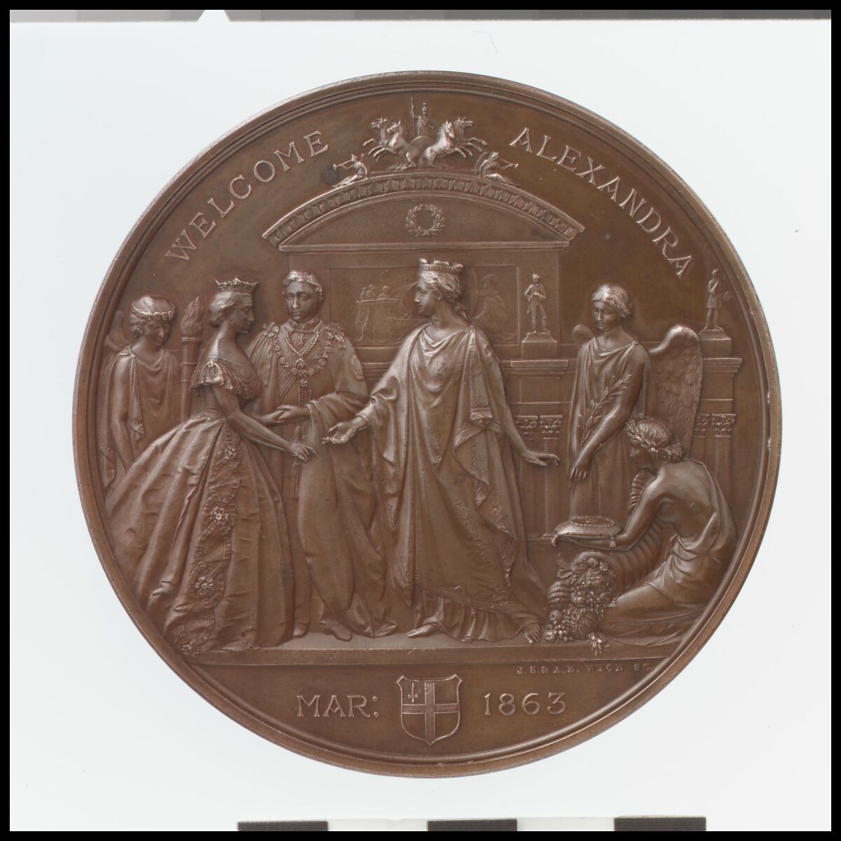 Princess Alexandra Welcomed to England, Medalist: Joseph Shepherd Wyon (British, London 1836–1873 Winchester), Bronze, British