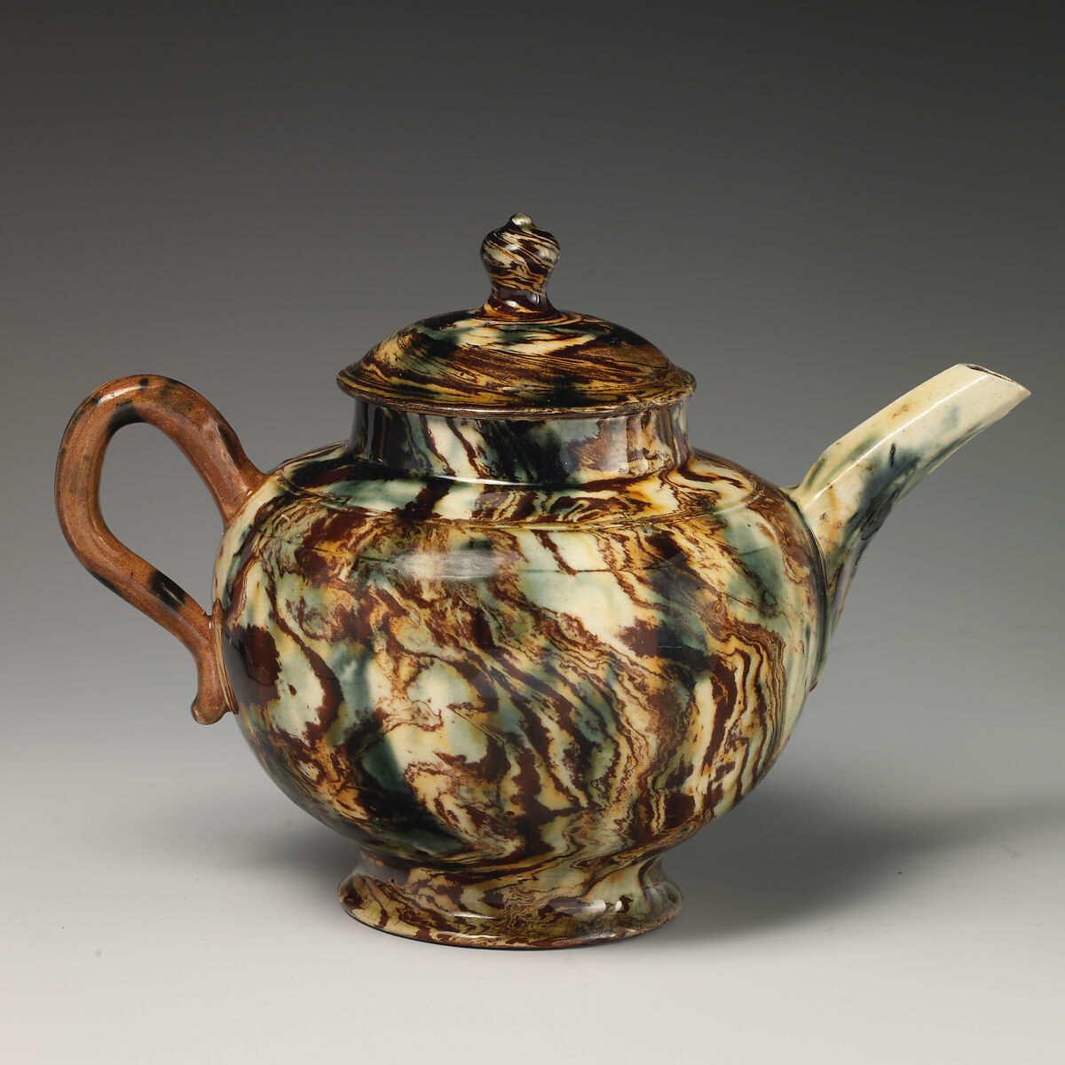 Teapot, Style of Whieldon type, Tortoiseshell ware (glazed earthenware), probably British, Staffordshire