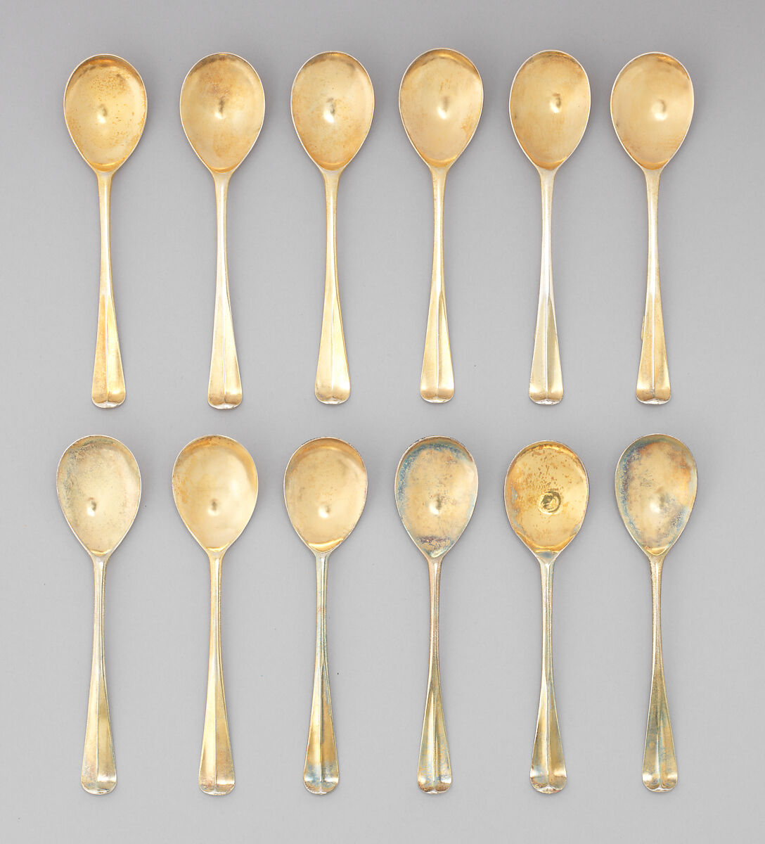 Three dessert spoons, Probably by John Pittar (entered 1778), Silver gilt, Irish, Dublin