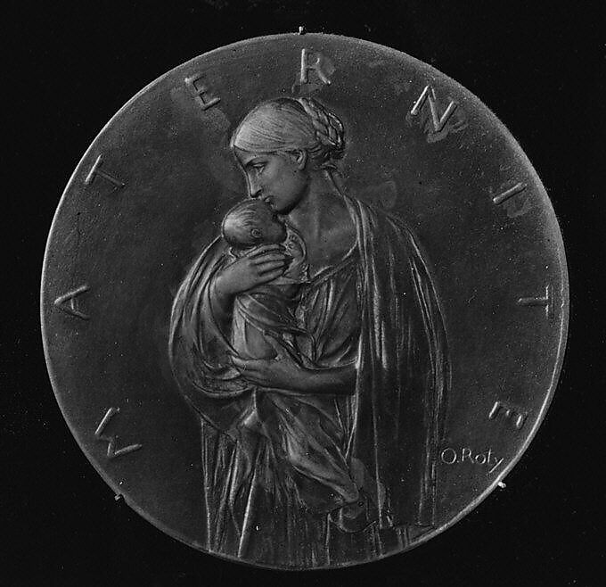 Memorial of Baptism of the Artist's Son, Jean Georges Emile Roty, Medalist: Louis-Oscar Roty (French, Paris 1846–1911 Paris), Bronze, struck, silvered, French 