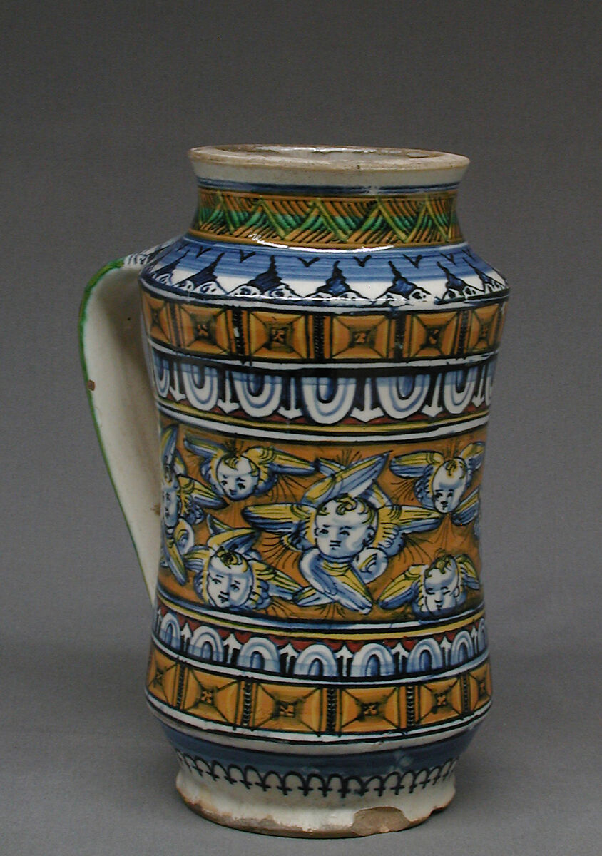 One-handled storage jar (albarello), Maiolica (tin-glazed earthenware), Italian, Siena
