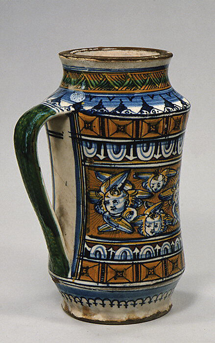 One-handled storage jar (albarello), Maiolica (tin-glazed earthenware), Italian, Siena 