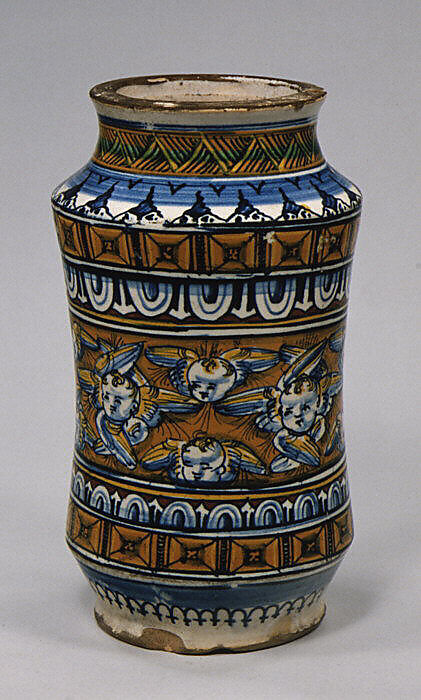 One-handled storage jar (albarello), Maiolica (tin-glazed earthenware), Italian, Siena