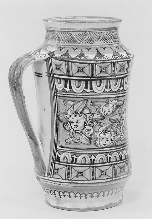 One-handled storage jar (albarello), Maiolica (tin-glazed earthenware), Italian, Siena