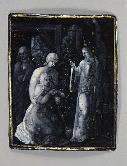 Christ Saying Farewell to His Mother (one of seven), Workshop of Jean II Pénicaud (French, working ca. 1531/32–1549) or, Painted enamel on copper, partly gilt, French, Limoges 