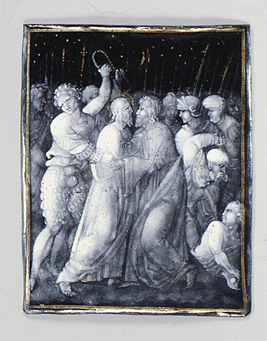 The Betrayal (one of seven), Workshop of Jean II Pénicaud (French, working ca. 1531/32–1549) or, Painted enamel on copper, partly gilt, French, Limoges 