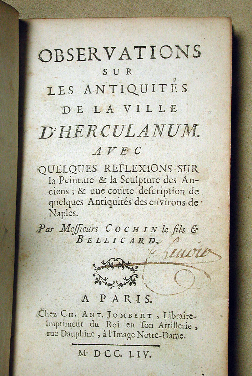 Observations sur les Antiquites de la ville d'Herculanum, Avec quelques reflexions sur la Peinture et la Sculpture des Anciens, Charles Nicolas Cochin II (French, Paris 1715–1790 Paris), Paper, leather, French