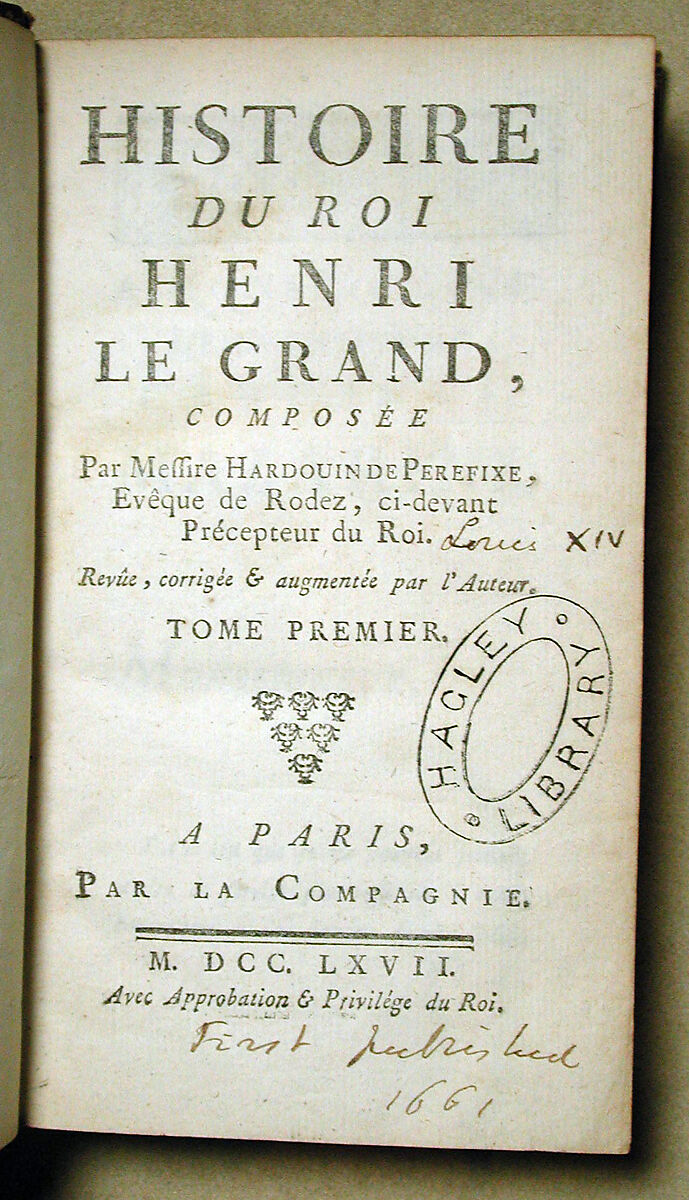Histoire du Roi Henri Le Grand, Hardouin de Perefixe (French), Paper, leather, French