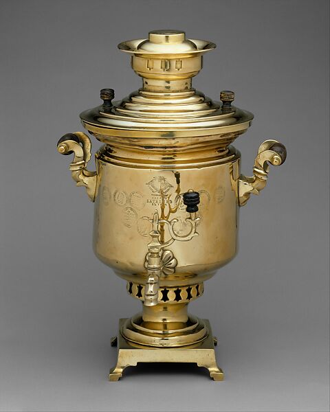 A BRASS SAMOVAR AND A TEA POT Russian, Tula, M. Sliozber…