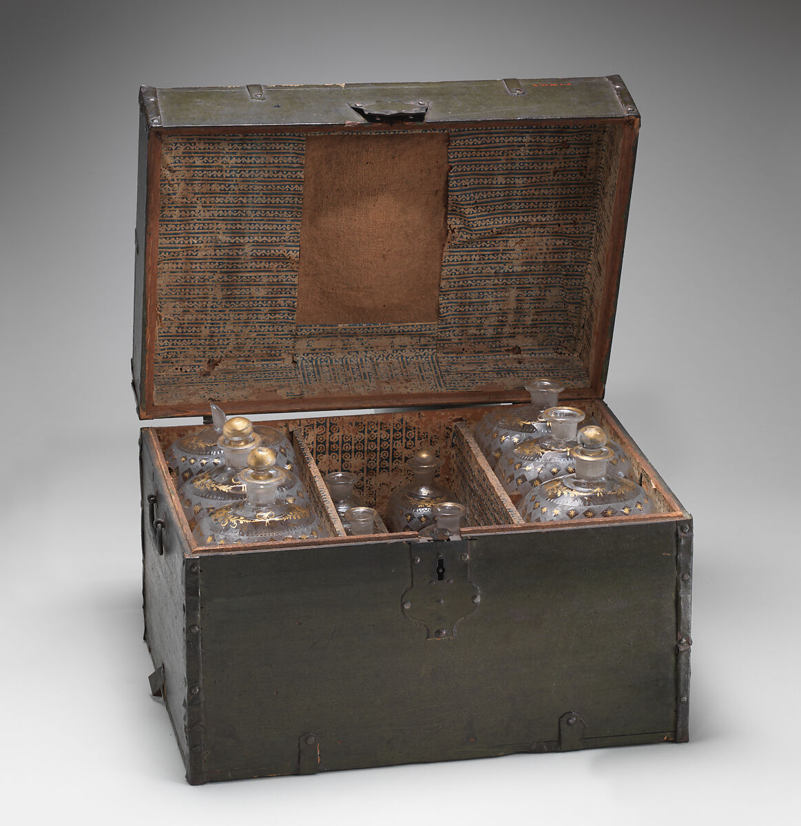 Canteen, Oak, iron; glass, British