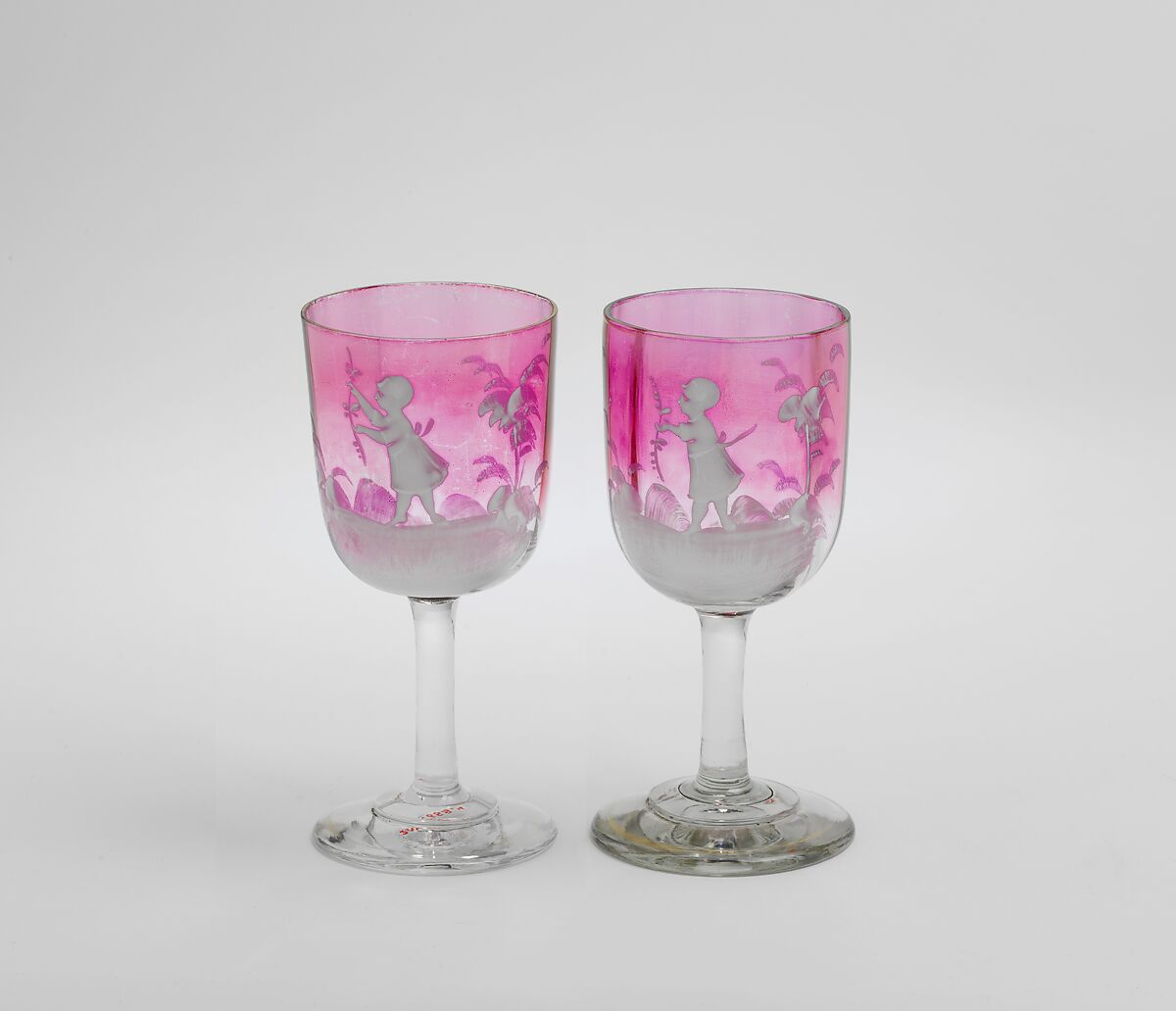 Liqueur glasses (part of a set), Glass; enamel, gilt, possibly French, Paris 
