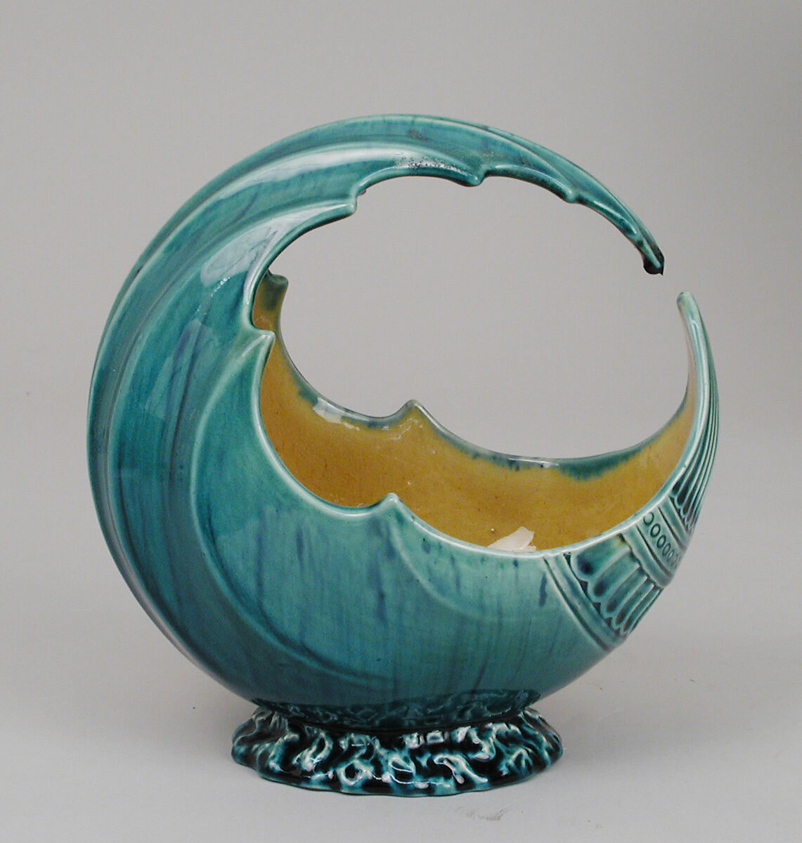 Wave bowl, Attributed to Christopher Dresser (British, Glasgow, Scotland 1834–1904 Mulhouse), Glazed earthenware, British, Linthorpe, Yorkshire