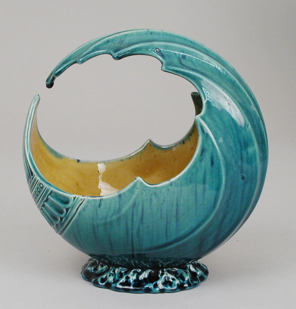 Wave bowl, Attributed to Christopher Dresser (British, Glasgow, Scotland 1834–1904 Mulhouse), Glazed earthenware, British, Linthorpe, Yorkshire