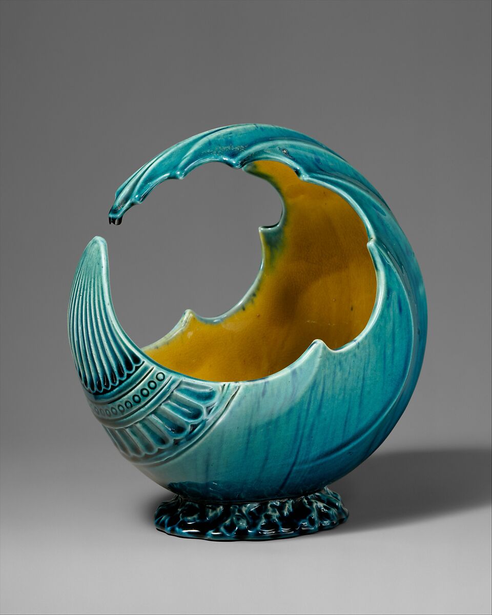 Wave bowl, Attributed to Christopher Dresser (British, Glasgow, Scotland 1834–1904 Mulhouse), Glazed earthenware, British, Linthorpe, Yorkshire 