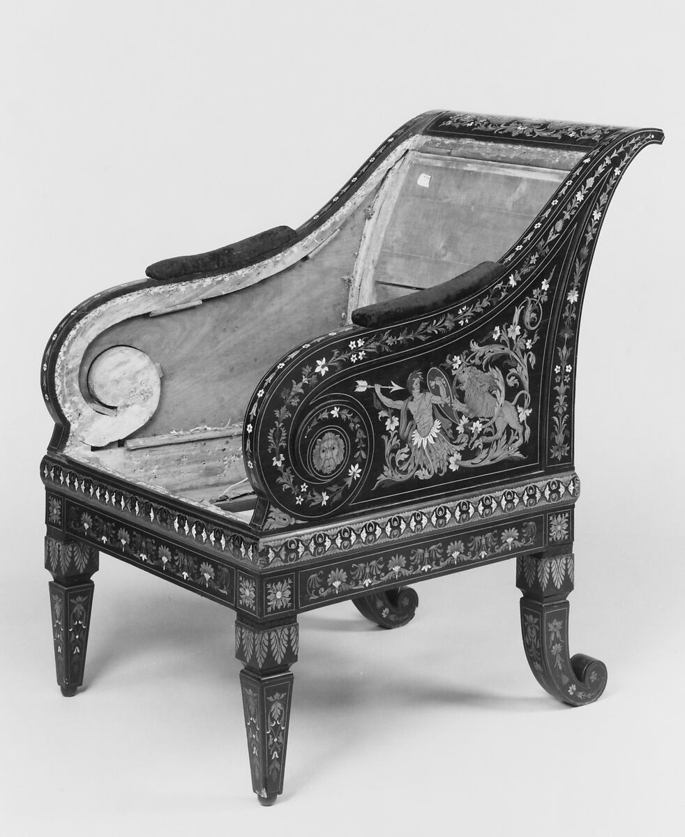 Armchair, Ebony, aspen, yellow pine, ivory, mother-of-pearl, American 