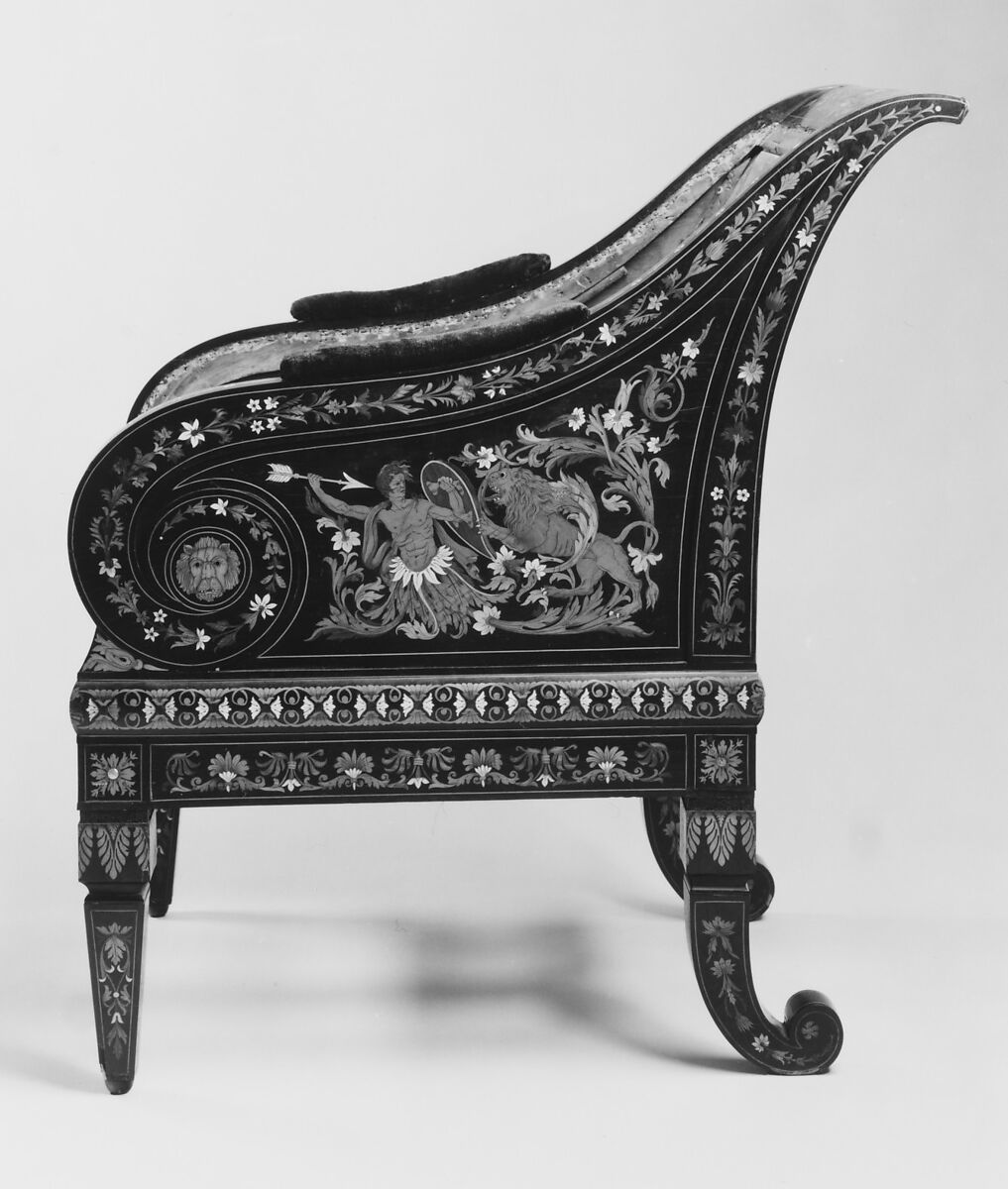 Armchair, Ebony, aspen, yellow pine, ivory, mother-of-pearl, American